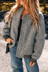 Fuzzy Fleece Zip Up Pocketed Casual Jacket