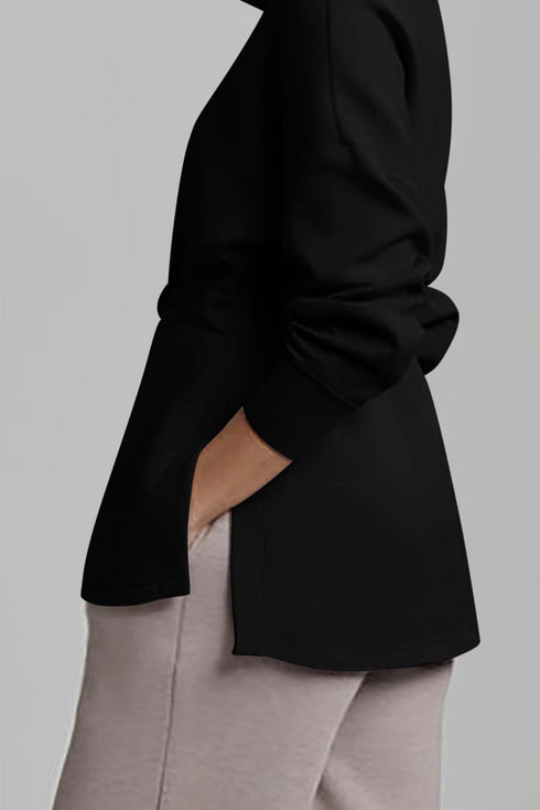 Dramatic Collar Half Zip Drawstring Waist Pullover Sweatshirt