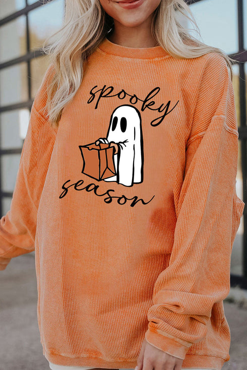 Corded Texture Spooky Season Graphic Pullover Sweatshirt