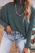 Striped High Neck Dropped Shoulder Casual Long Sleeve Top