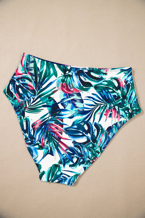 Ruched Side Tie Strap Leaf Print Tankini Set