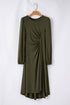 Viscose Polyester Ruched Long Sleeve Midi Dress
