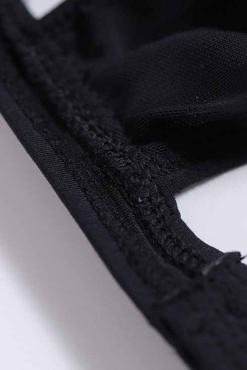 High Neck Mesh Insert Ruched Halter Tankini Top