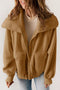 Casual Button Flap Pocket Spread Collar Fleece Jacket