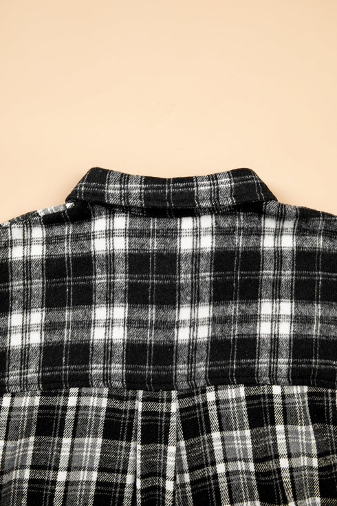 Plaid Long Sleeve V Neck Shift Shirt Jacket