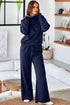 Cowl Neck Drawstring Pullover Wide Leg Athleisure Pant Set
