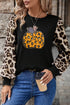 Leopard Sleeve Pumpkin Print Graphic Knit Tee