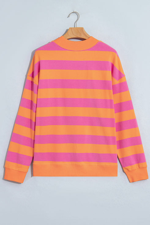 Stripe Print Mock Neck Relaxed Silhouette Sweatshirt
