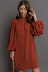 Pure Polyester Shift Long Sleeve Mini Dress
