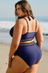 Embroidered Trim Wrap Tie High Waisted Plus Size Swimwear