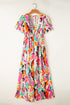 Abstract Print Flutter Sleeve V Neck Maxi Dress