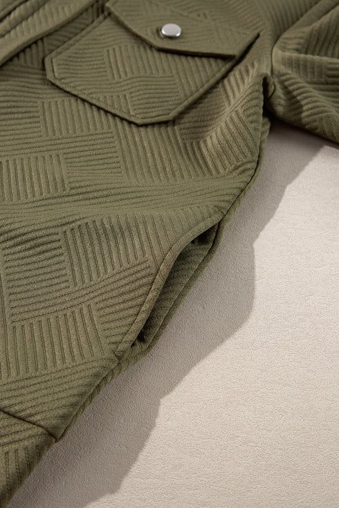 Casual Textured Flap Pocket Shirt Collar Zip Up Jackets