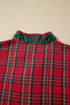Plaid V Neck Ruffle Trim Short Sleeve Blouse