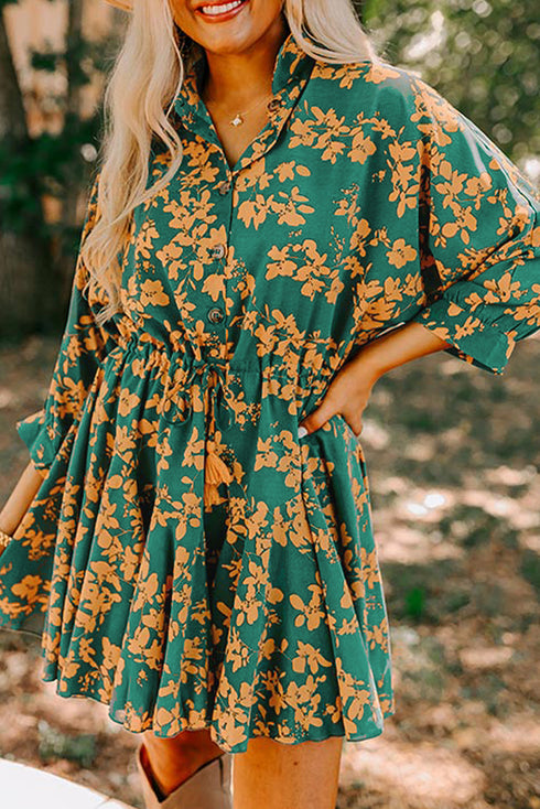 Drawstring Tunic Flowy Short Floral Dresses