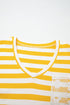 Striped Lace Patchwork V Neck Cotton Long Sleeve Top