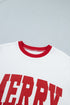 Letter Graphic Waffle Knit Textured Trim Slogan Pullover Sweatshirt
