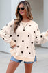 Polka Dot Loose Long Sleeve Split Hem Pullover Top