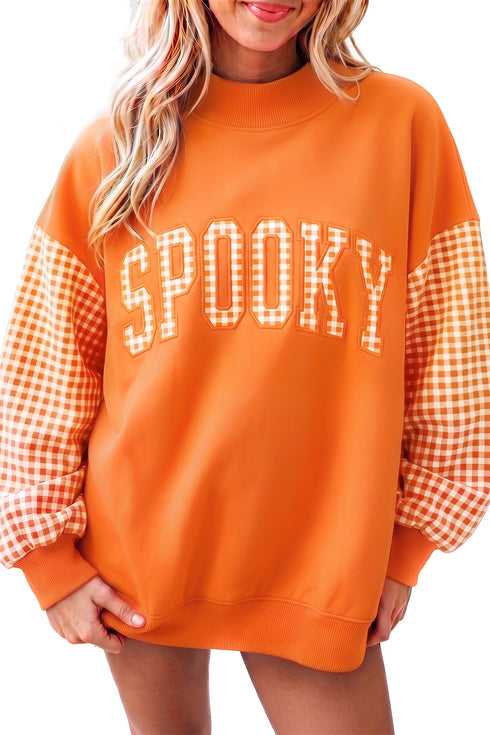 Gingham Pattern Applique Oversized Silhouette Pullover Sweatshirt
