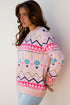 Fair Isle Patterned Faux Fur Cuff Knit Sweater