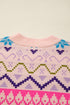 Fair Isle Patterned Faux Fur Cuff Knit Sweater