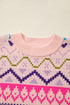 Fair Isle Patterned Faux Fur Cuff Knit Sweater