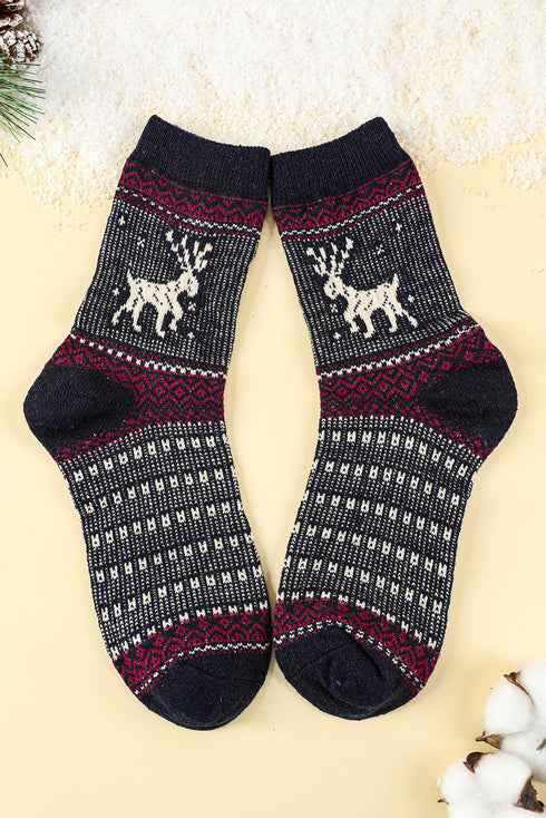 Fair Isle Reindeer Pattern Soft Knit Crew Socks