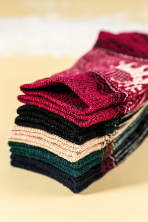 Fair Isle Reindeer Pattern Soft Knit Crew Socks