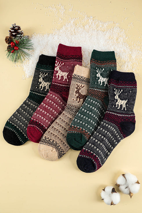 Fair Isle Reindeer Pattern Soft Knit Crew Socks