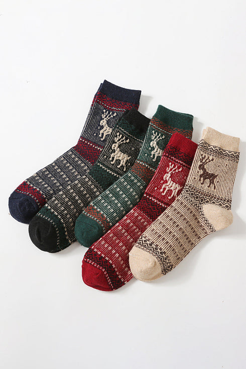 Fair Isle Reindeer Pattern Soft Knit Crew Socks