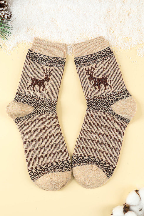 Fair Isle Reindeer Pattern Soft Knit Crew Socks