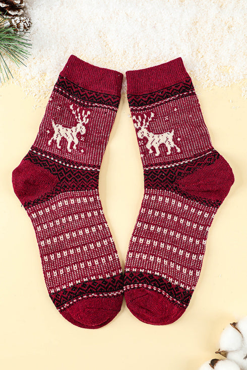 Fair Isle Reindeer Pattern Soft Knit Crew Socks