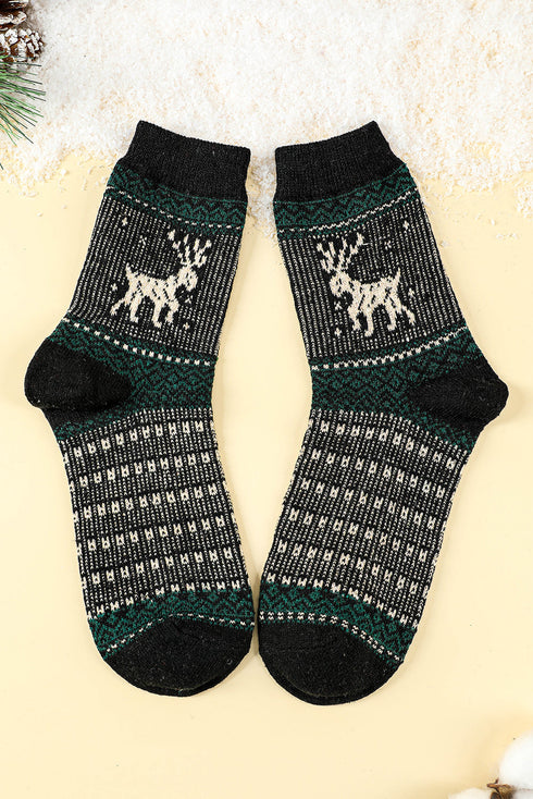 Fair Isle Reindeer Pattern Soft Knit Crew Socks