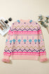 Fair Isle Snowflake Feather Cuff Drop Shoulder Crew Neck Sweater