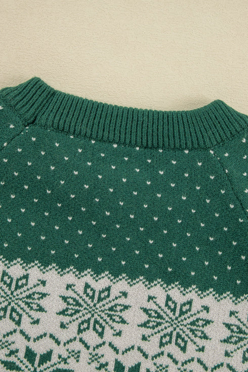 Fair Isle Snowflake Pattern Crew Neck Knit Sweater