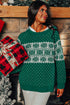Fair Isle Snowflake Pattern Crew Neck Knit Sweater