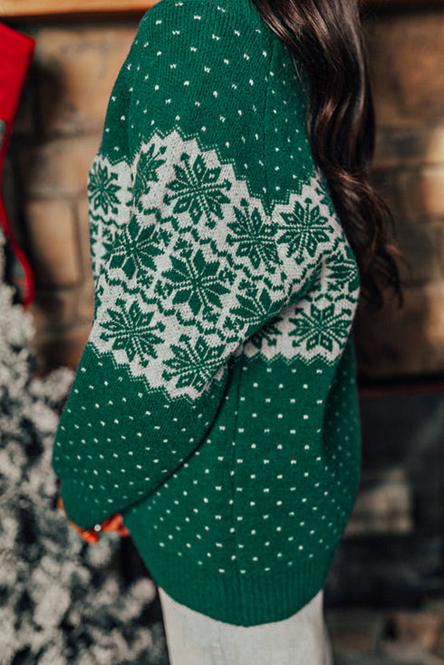 Fair Isle Snowflake Pattern Crew Neck Knit Sweater