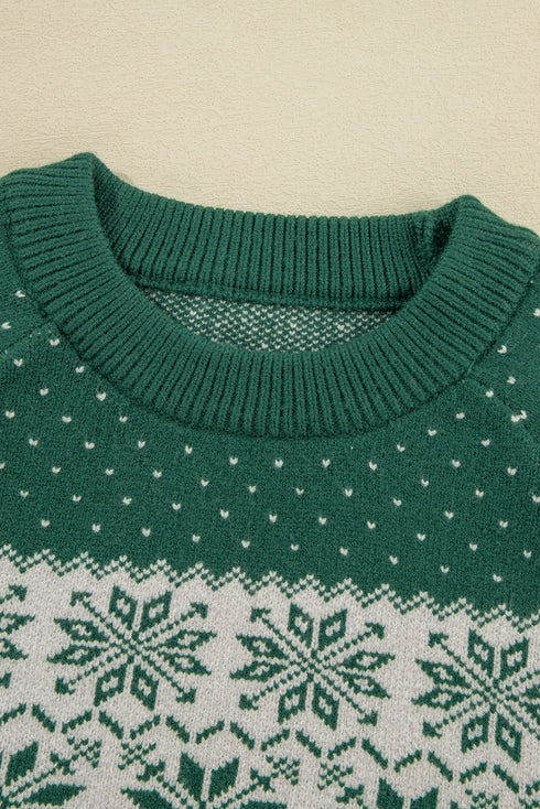 Fair Isle Snowflake Pattern Crew Neck Knit Sweater