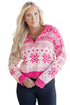 Fair Isle Snowflake Pattern Quarter Zip Pullover Sweater