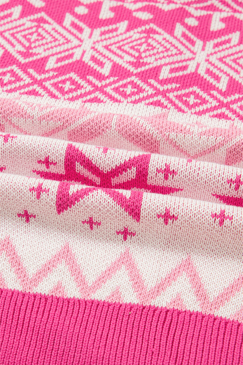 Fair Isle Snowflake Pattern Quarter Zip Pullover Sweater