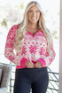Fair Isle Snowflake Pattern Quarter Zip Pullover Sweater