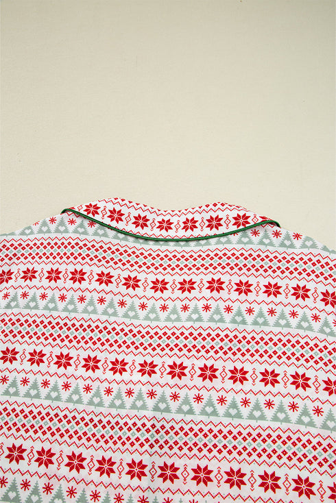 Fair Isle Snowflake Piped Notch Collar Pajama Set
