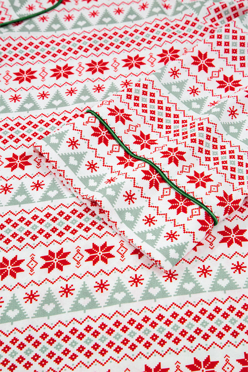 Fair Isle Snowflake Piped Notch Collar Pajama Set