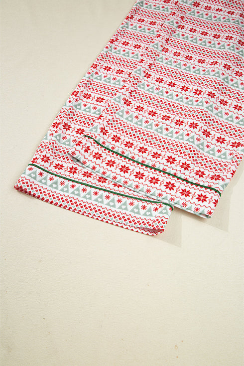 Fair Isle Snowflake Piped Notch Collar Pajama Set