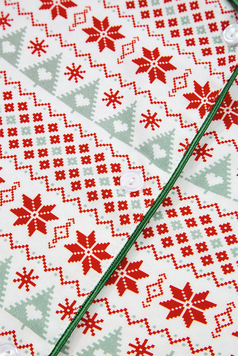 Fair Isle Snowflake Piped Notch Collar Pajama Set