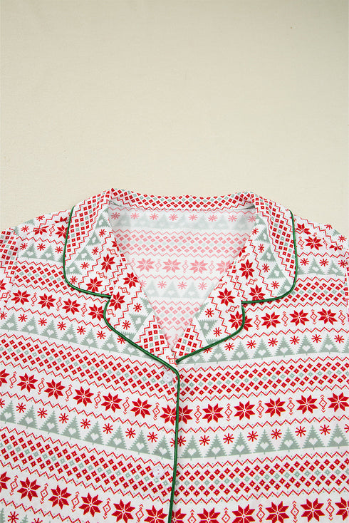 Fair Isle Snowflake Piped Notch Collar Pajama Set