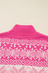 Fair Isle Snowflake Quarter Zip Stand Collar Drop Shoulder Rib Hem Sweater