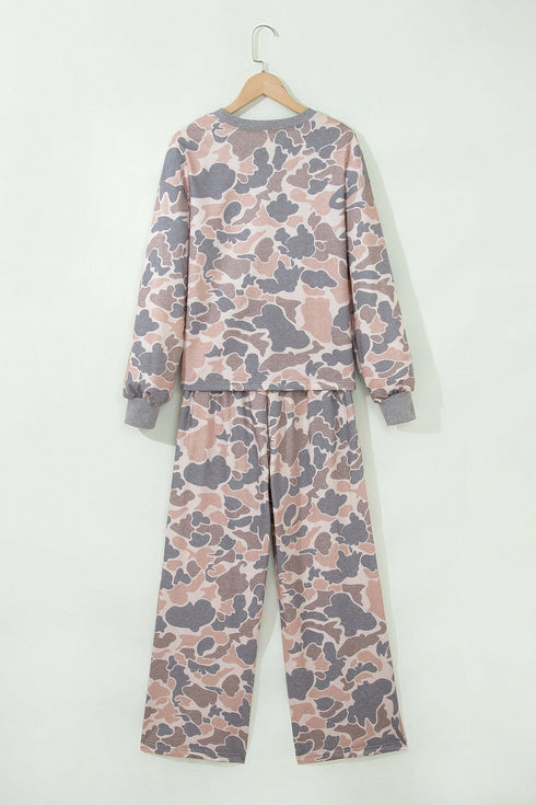 Faith Camo Slogan Long Sleeve Pullover Pant Set