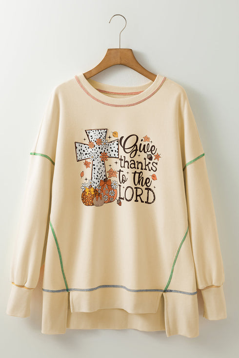 Faith Graphic Reverse Stitch Detail Oversized Pullover