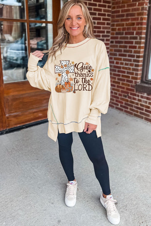 Faith Graphic Reverse Stitch Detail Oversized Pullover