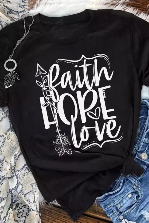 Faith Hope Love Inspirational Letter Print Graphic Tee